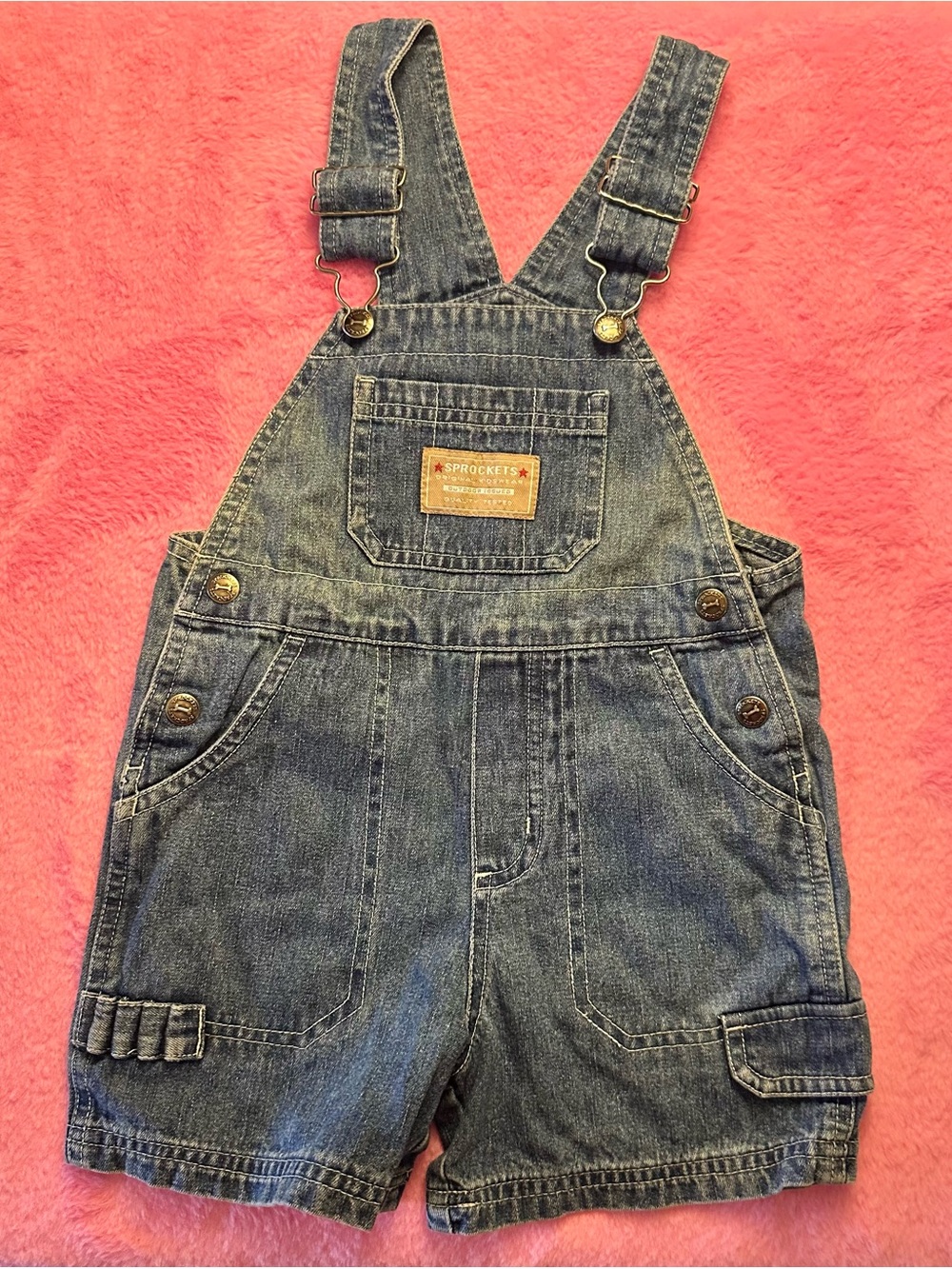 Vintage Y2K Sprockets Kids Denim Short Overalls - Blue
